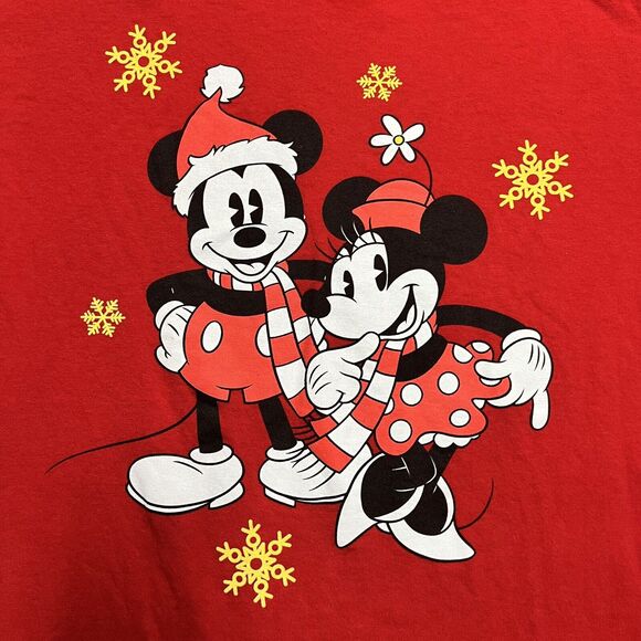 Disney T-Shirt Christmas Theme Mickey & Minnie Medium Red - Picture 2 of 5